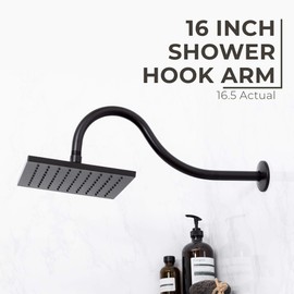 Shower Head Extension Arm by JS Jackson Supplies, 16 inch Assembled Length, High Arc Long Extender Pipe, Great for Rain Fall Showerhead, Black Finish