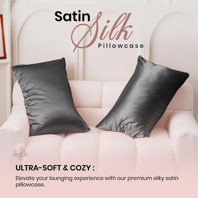 Moonlight Bedding Charcoal Satin Pillowcases 2 Pack – Soft &