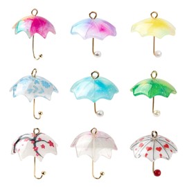 COGCHARGER 18 Pieces 9 Style Umbrella Charms Pendants Acrylic Umbrella Charms Printed Acrylic Pendants Mixed Color for Jewelry Earring Making Accessories