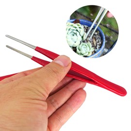 ABMRO 2Pcs Stainless Steel Rubber Handle Straight CurvedTweezers Set with Serrated Tip Tool for Garden,Crafting,Lab,Industrial, Jewelry Hobby,Electronics Repair,4PCNZ0507