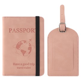 Greyoe Passport Holder, Passport Organiser, Passport Cover, PU Leather Passport Cover + Suitcase Tag Air Travel, for Men and Women, Holiday Accessories, Travel Essentials, pink, Fashion