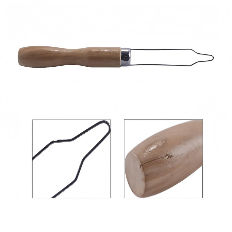 SYLEN Wooden Handle Button Hook Threader Tool For Sewing Button