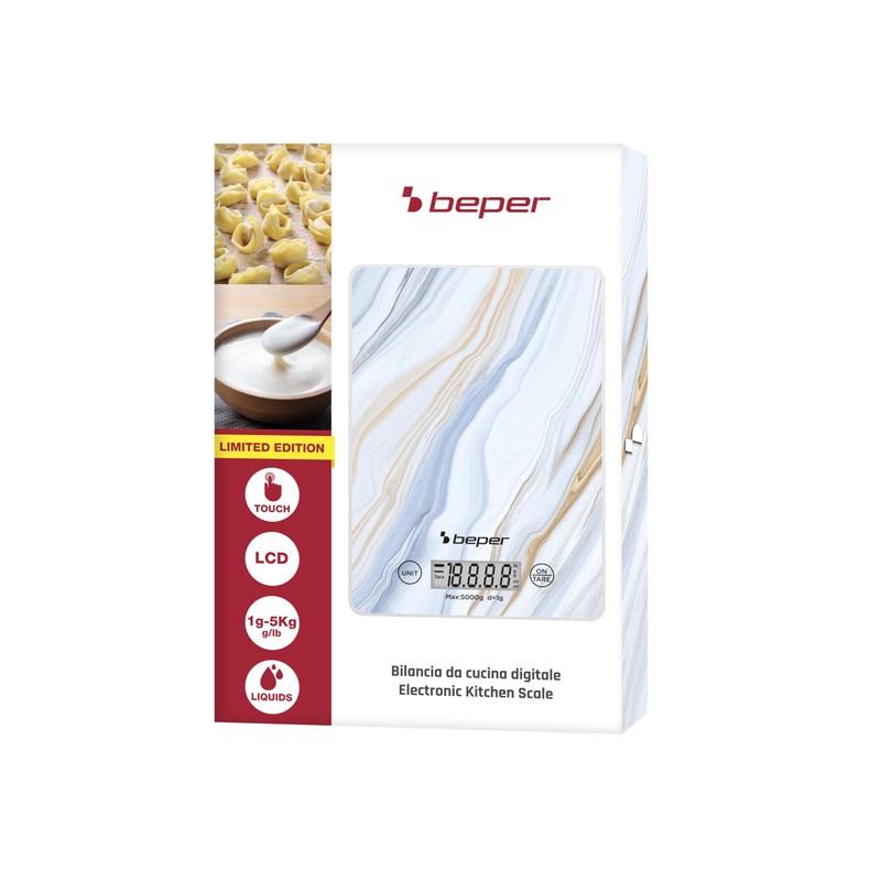 BEPER P102BIL001 Digital Kitchen Scale, Tempered Glass Top, Kitchen Scales