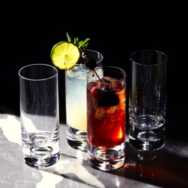 LEMONSODA Crystal Bubble Base Collins Glass Highball Tumbler - Set of 4-12oz - Heavy Weighted Bottom - Unique Design Great for Water, Juice, Beer, Cocktails, and More