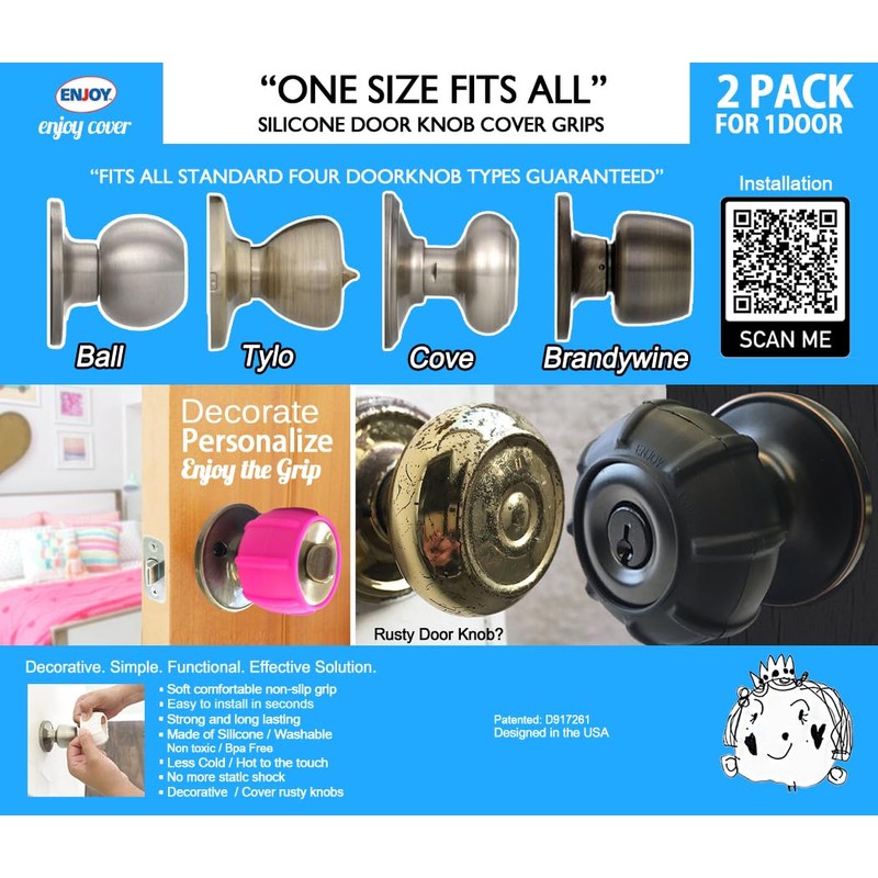 Enjoy Cover - 2 Pack Silicone Door knob Grips Maximum