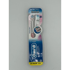 2 Pack Oral-B Gum Care Compact EXTRA SOFT Toothbrushes Teeth Dental Pink Gray