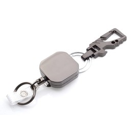 Festland DESIGN® - Key Roll Key Ring Extendable - JoJo Lanyard with Steel Cable - ID Card Holder Card Case - Belt Clip with Carabiner & Key Ring (Silver Grey), silver grey