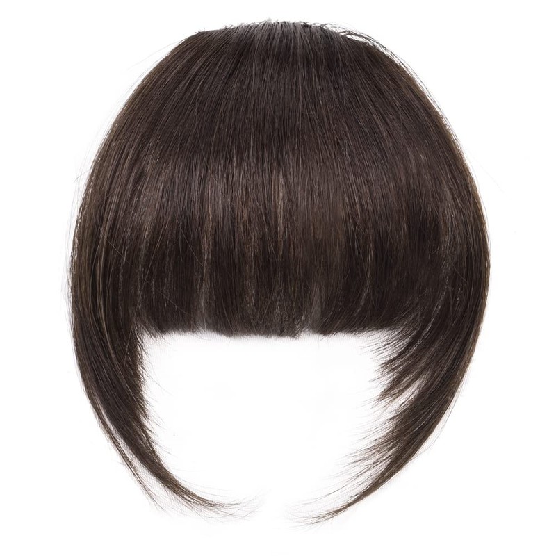 Clip on Bangs Real Human Hair Extensions Dark Brown Clip