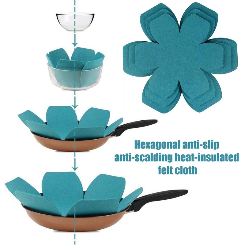 6 Pieces Of Blue Pot Mat, Felt Pot Mat, Anti-Slip