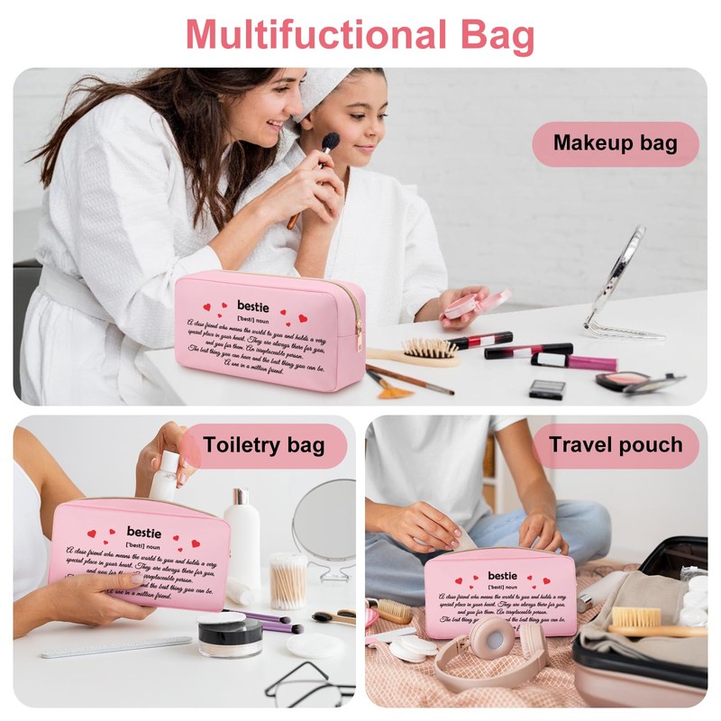 Heigebi Bestie Makeup Bag for Women Girls Cosmetic Bag Friendship