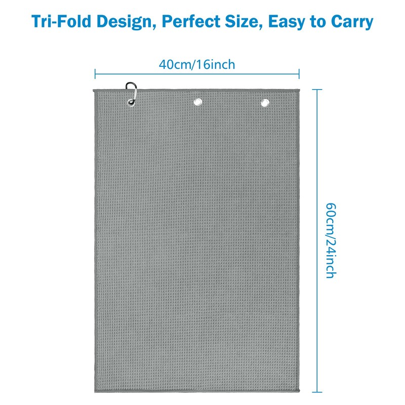 [3 Pack]Microfiber Golf Towels (40x40cm) with Carabiner Clip & Hook,