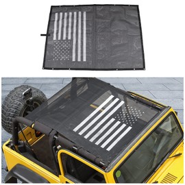 CheroCar for Jeep Wrangler TJ Sun Shade Mesh Shade Bikini Top UV Protection Cover for 1997-2006 Jeep Wrangler TJ (Black and White US Flag)