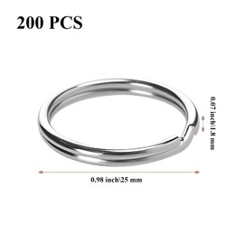 JIAYUET 200 PCS 25mm Key Ring Hoop, Round Split Keyring Loops, Silver Metal Split Rings for Craft Keychain Jewelry Ornament
