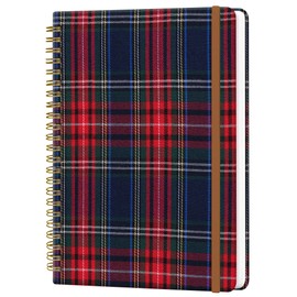 WLPFSAHF Spiral Journal Notebook for Women, Hardcover A5 College Ruled Notebook, 120 Pages, Thick Paper, Cute Lined Journal for School, Office & Work, 6 x 8.4 in(Red Blue Check Scottish Tartan)