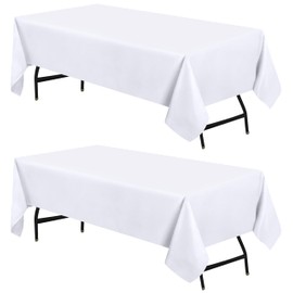 Utopia Kitchen Polyester Tablecloth - 52 x 63 inch (132 x 160 cm) Tablecloth - Machine Washable - Ideal for Parties, Events, Weddings and Restaurants (Pack of 2, White)