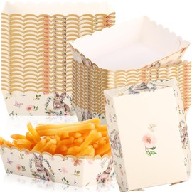 Dunzoom 60 Pack Easter Paper Food Trays Disposable Egg Bunny Paper Plates Boats Easter Party Decoration Supplies Snacks Holder Trays for Spring Chips Nacho Hot Dogs Popcorn Picnic (Vintage Bunny)