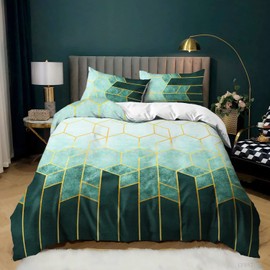 huitutu Striped Bed Linen 135 x 200 cm Green Geometric Duvet Cover Set Microfibre Duvet Cover Striped Pattern Modern Duvet Cover Bed Linen + 1 Pillowcase 80 x 80 cm
