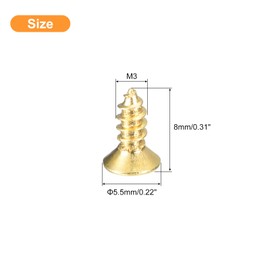 uxcell 40Pcs Brass Wood Screws, M3 x 8mm Phillips Flat Head Self Tapping Screw Woodworking Screw for Door Hinges, Wooden Furniture, Home Appliances