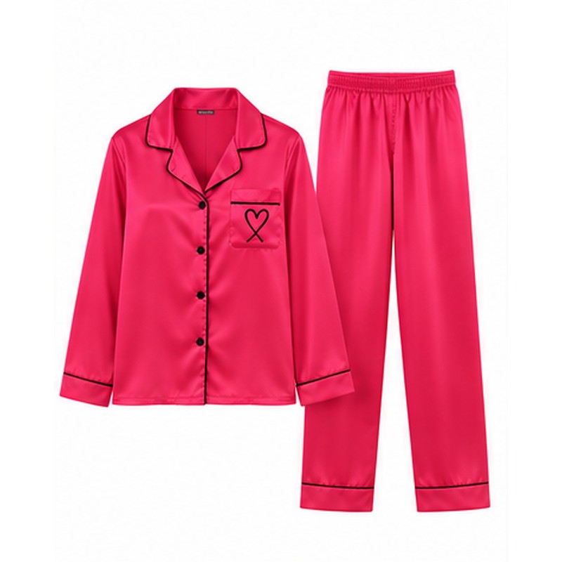 Women’s Satin Pajama Set for Sleep & Lounge – Heart