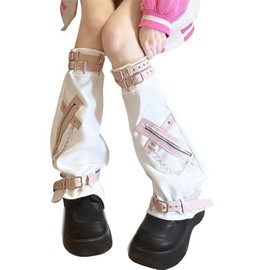 Sup-Coente Gothic Flare Leg Warmers for Women Punk Cross Rave Grunge Y2k White