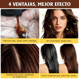 Champú de Tinte Castaño Oscuro 3 en 1 | Dark Brown Hair Dye Shampoo para Cubrir Canas al Instante | Cobertura 100% con Ingredientes Herbales Sin Amoni
