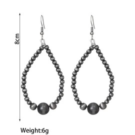 Navajo Pearl Turquoise Stone Earrings Teardrop Round Navajo Beads Earrings Turquoise Stone Pearl Hoops Earrings Western Cowgirl Vintage Bohemian Jewelry-Round 03