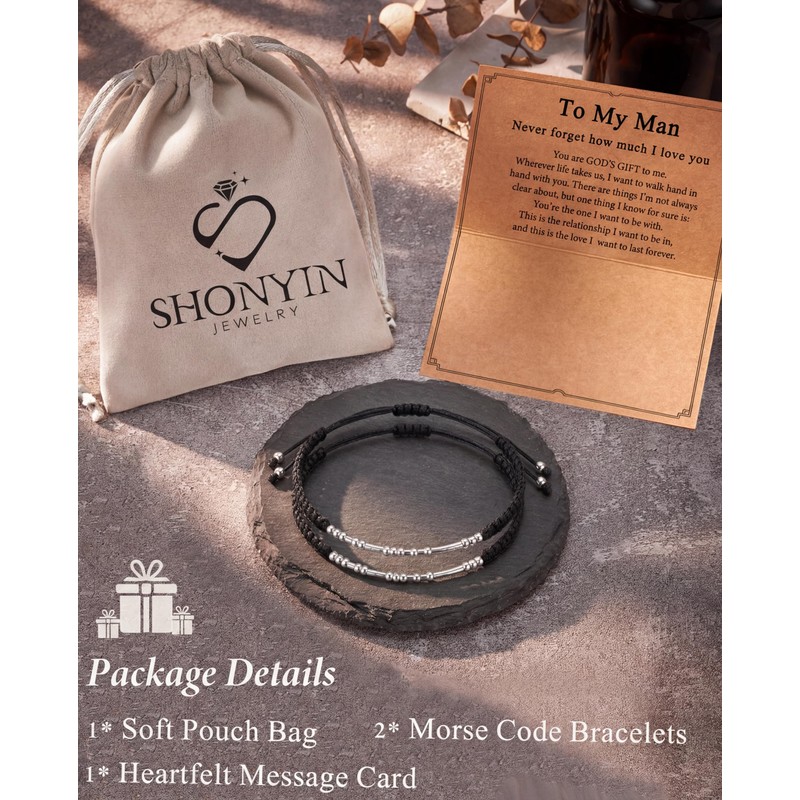 Shonyin I Love You Morse Code Bracelets for Men, Boyfriend
