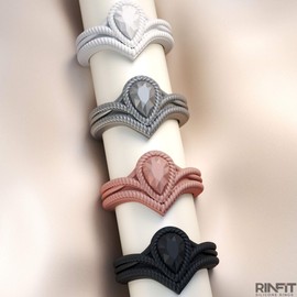 Rinfit Silicone Rings for Women - Bridal or Promise Rings - Wedding Rings For Women - Silicone Wedding Bands Women - Rubber Rings Great for Sports, Yoga & Exercise - Pear Diamond Collection Silicone Ring Women - Black Ring - Size 7