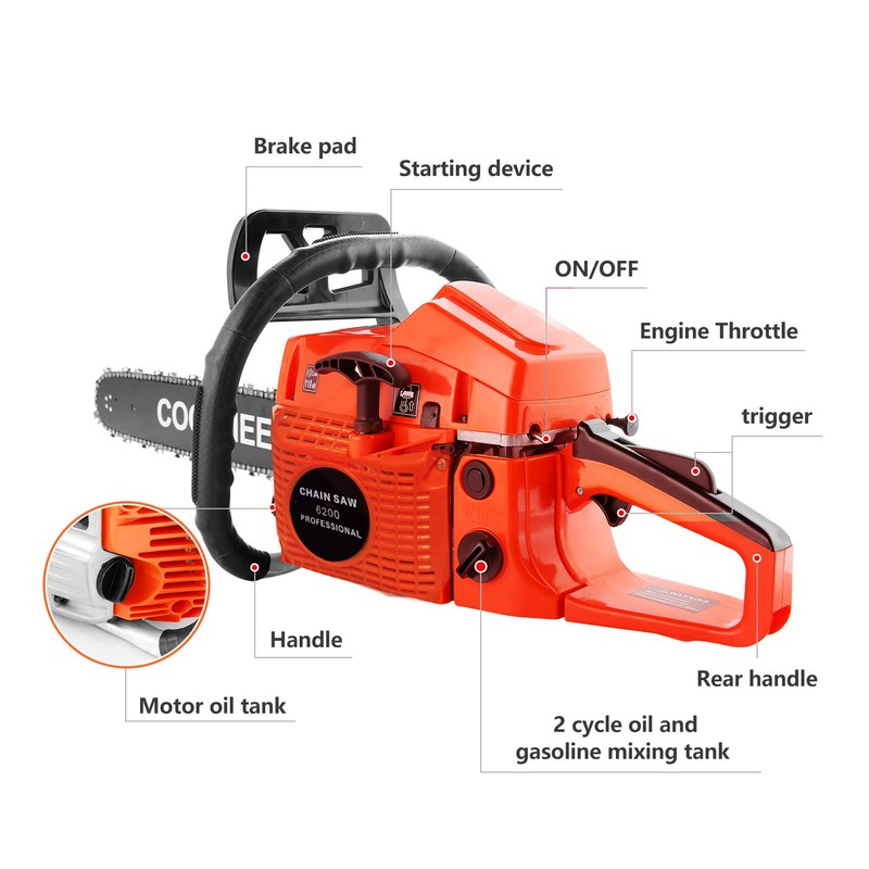 COOCHEER Gas Chainsaw Powered 62CC, 3.5-HP 2-Cycle Gas Chainsaw 20