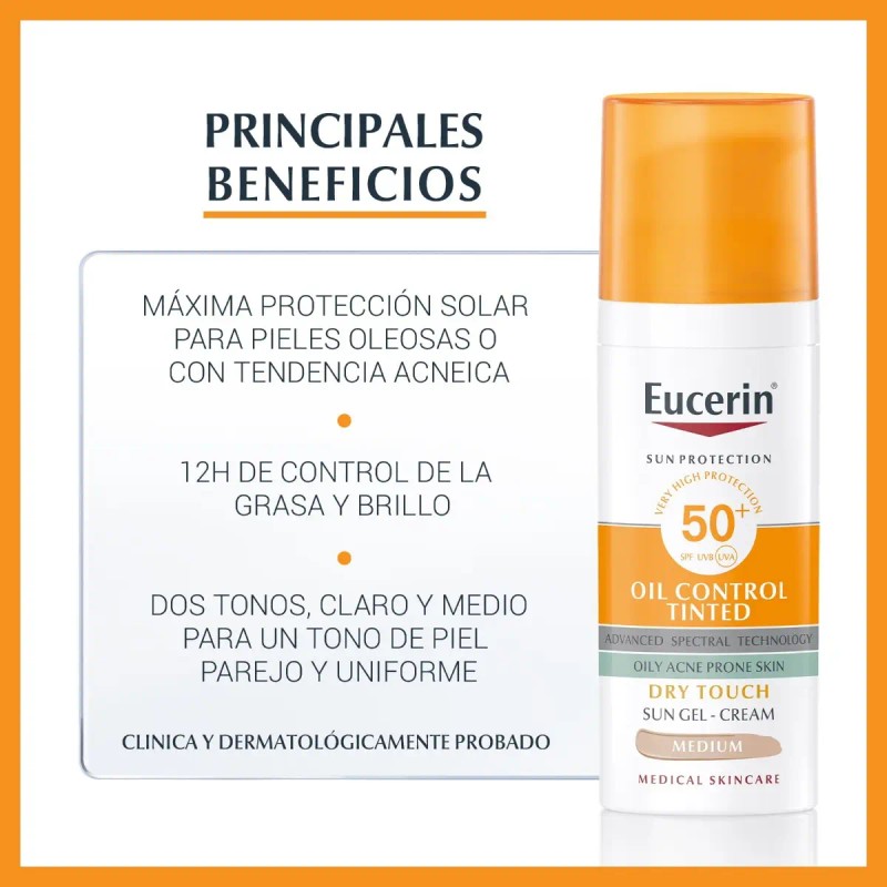 Eucerin Oil Control Protector Solar Facial Color Tono Medio Fps50