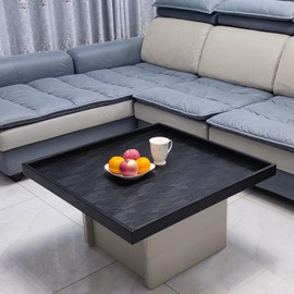 QAVOL 25 x 25 inches Luxury Leather Square Oversized Service Tray, Ottoman & Coffee Tray for Family Dinner, Out-of-House Picnic & Party （25 inch Black）