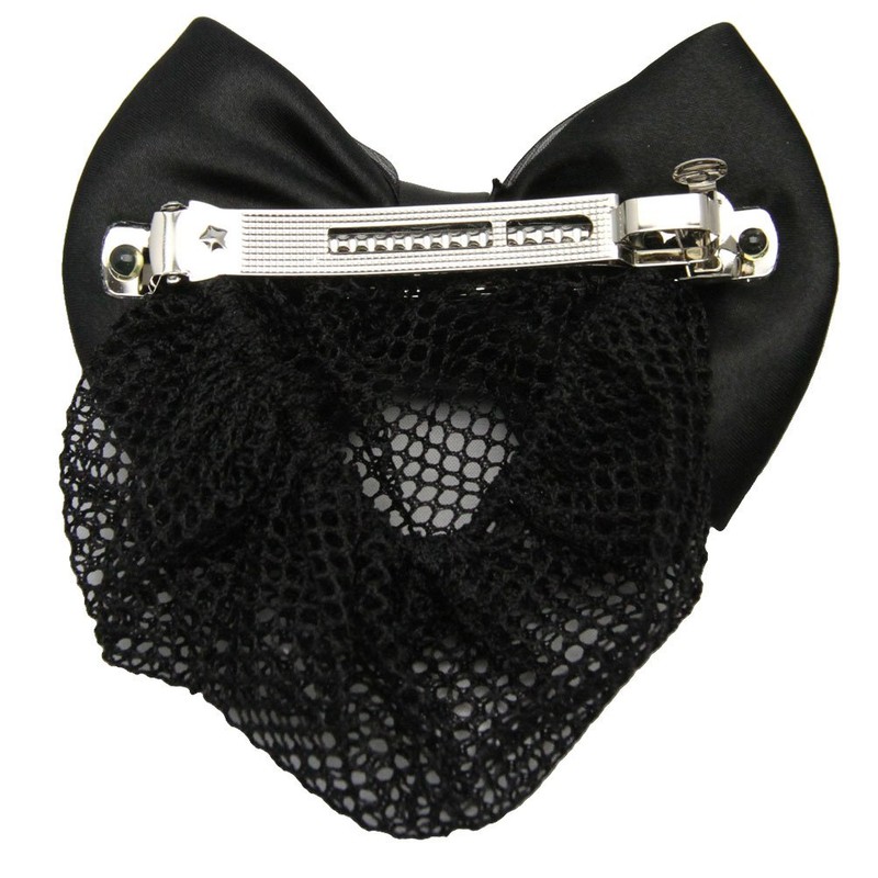 GLOBAL BOX Ribbon Barrette with Net Hair Bulk Chignon, navy