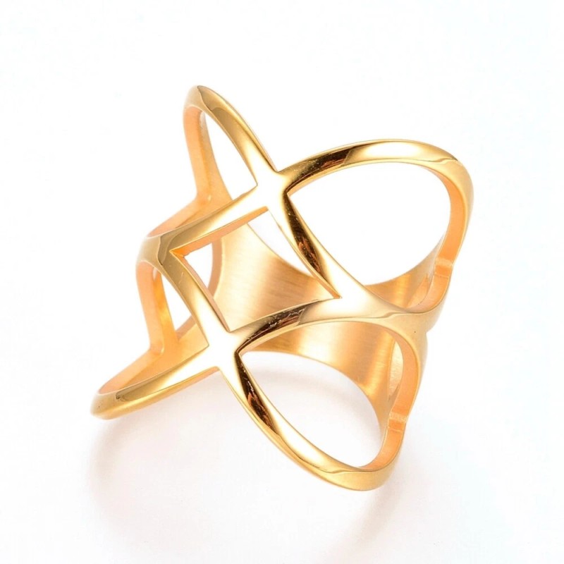 LZD 304 Stainless Steel Finger Rings Gold Size 7 17mm 