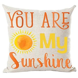 Ramirar Watercolor Yellow Orange Word Art Quote You are My Sunshine Sun Summer Decorative Throw Pillow Cover Case Home Living Room Bed Sofa Car Cotton Linen Square 18 x 18 Inches