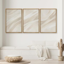 SIGNWIN Framed Canvas Print Wall Art Set Abstract Beige Flow Neutral Brushstroke Illustrations Modern Art Decorative Boho Relax/Zen Nordic for Living Room, Bedroom, Office - 16"x24"x3 Natural