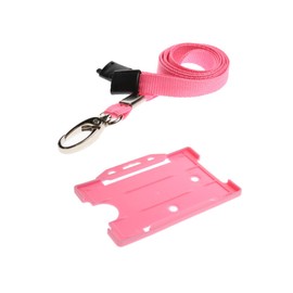 Lanyard for Neck Strap with Safety Breakaway and Metal Clip with Recyclable ID Card Pass Badge Holder - Credit Card Size (Pink)