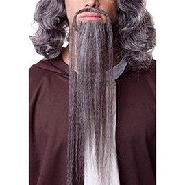 Wizard Beard Goatee Mustache Set Color Black - Sepia Costume Wigs 15" Long Human Hair Fiber Merlin Asian Magician Shogun Fancy Dress Face #951