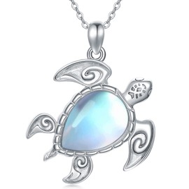 TOUPOP Sea Turtle Necklace Tortoise Pendant 925 Sterling Silver Moonstone Sea Turtle Gifts for Women Turtle Jewelry Beach Ocean Gifts for Women Birthday Christmas