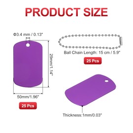 PATIKIL Metal Stamping Blanks Tags 2", 25 Pcs Anodized Aluminum Blank Dog Tags Rectangle Laser Engraving Blanks ID Name Tag with 6" Ball Chain for Pet Craft DIY Decorative, Purple