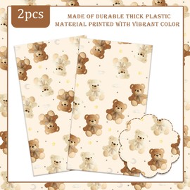 umoni Teddy Bear Tablecloth 2PCS Bear Birthday Party Decorations Rectangle Brown Bear Theme Table Covers Teddy Bear Table Decor for We Can Bearly Wait Baby Shower Supplies