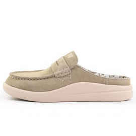 Kickback Frenchy Womens Penny Mule - Ladies Slip On Loafer Moc Toe Slider - Lightweight Suede Slip In Shoe's - All Day Comfort - Orthotic Leather Lined Foam Footbed - Casual Summer Shoes - Beige - UK7