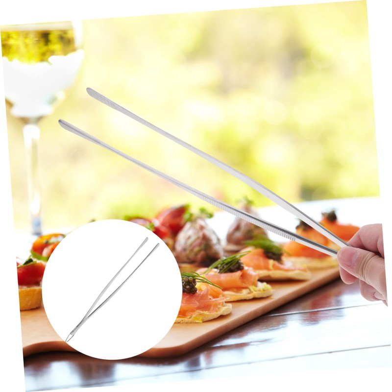 Mikinona Stainless Steel Kitchen Tweezers with Hook 12 Handle Tongs
