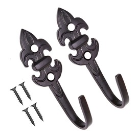 TERF® Traditional Vintage Style Antique Black Curtain Drapery Hold Back Tie Back Hooks 75mm (3 inch) Shower Window Wall Mounted Curtain Hook with Fixing for Keys Clothes Coat Hanger - Pack of 2