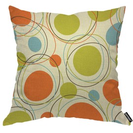 AOYEGO Mid Century Circle Pattern Throw Pillow Cover Repeat Colorful Retro Warm Ring Circle Yellow Background Pillow Case 18x18 Inch Decorative Men Women Room Cushion Cover for Home Couch Bed