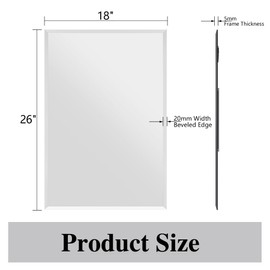 Frameless Bathroom Mirror, 18" x 26" Beveled Wall Mirror