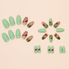 LYMCY Press On Nails French Summer Ladybird French Fake Nails False Nails for Women and Girls - 24 Pieces