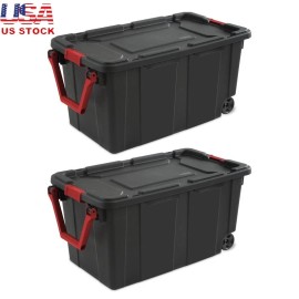 Unbranded Wheeled Extra Large Storage Bin Set of 2 Heavy Duty Plastic Container W/ Lid New
