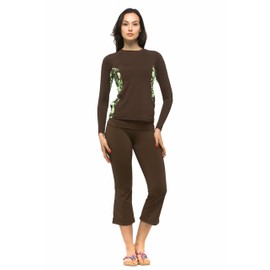 Private Island Women UPF50+ Capri Bootcut Leggings Rash Guard Pants Beach Swimsuit Bathing Swim Bottom (XXL, Brown-YCP)