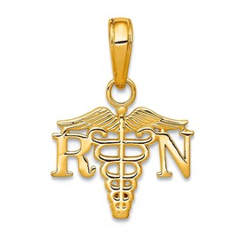 JewelryWeb 14k Gold RN and Caduceus Textured And Wide/Nurse Pendant Necklace-Pendant for Women