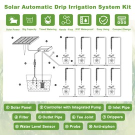 Solar Bewässerungssystem 2024 Neuestes Tröpfchenbewässerung system, Automatische Bewässerungssystem Garten mit 12 Timer-Modi +15 M Schlauch für Garten, Balkon Pflanzen, Kübelpflanzen im Freien
